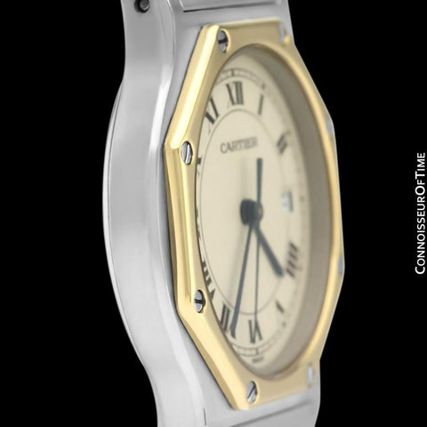 Cartier Santos Octagon Mens Midsize Unisex Quartz Watch - Stainless Steel & 18K Gold