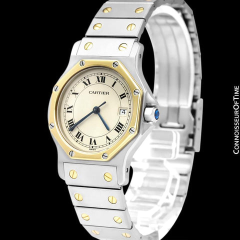 Cartier Santos Octagon Mens Midsize Unisex Quartz Watch - Stainless Steel & 18K Gold