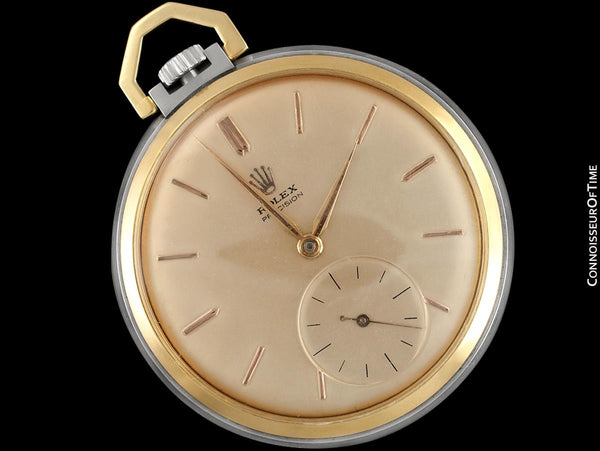 1960 Rolex Precision Vintage Antique Mens Pocket Watch, 45mm - Stainless Steel & 18K Gold