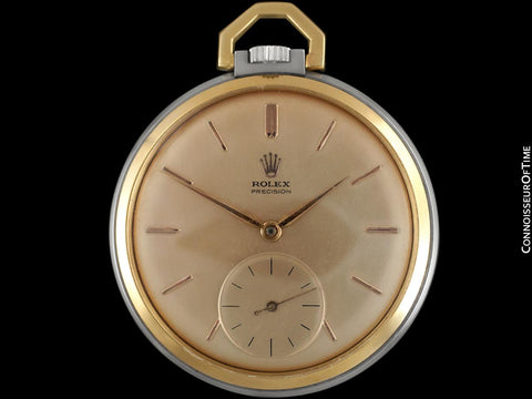 1960 Rolex Precision Vintage Antique Mens Pocket Watch, 45mm - Stainless Steel & 18K Gold