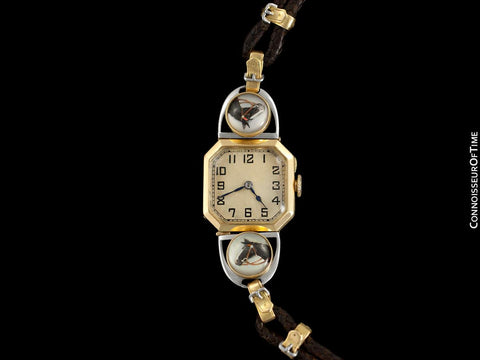 1939 IWC Most Likely for Tiffany & Co. Vintage Ladies Equestrian Horse Watch - 18K Gold, Platinum & Essex Crystal