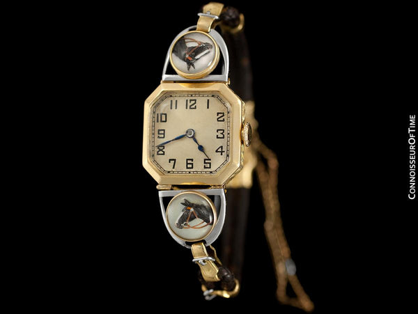 1939 IWC Most Likely for Tiffany & Co. Vintage Ladies Equestrian Horse Watch - 18K Gold, Platinum & Essex Crystal