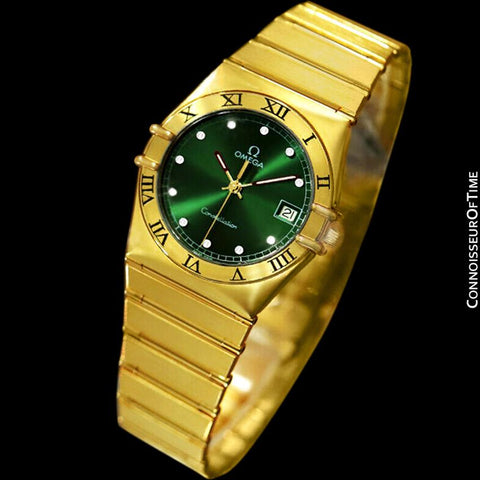 Omega Constellation Mens 35mm Money Green Dial Watch, Quartz, Date - 18K Gold Plated & Diamonds