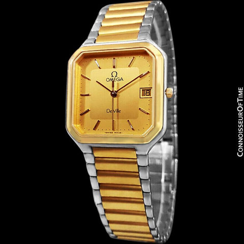 1982 Omega De Ville "America" Classic Vintage Mens Watch, Date - 18K Gold Plated & Stainless Steel