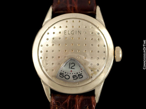 1950's Elgin Direct Read "Golf Ball " Mens Midsize Digital Jump Hour Watch - 10K Gold Filled & Stainless Steel