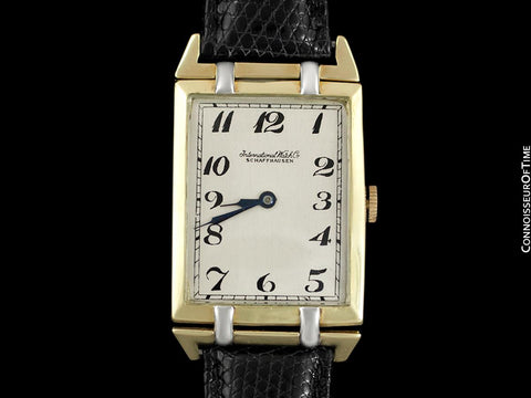 1915 IWC Vintage Mens Art Deco Massive 47mm Rectangular Watch - 18K Yellow & White Gold