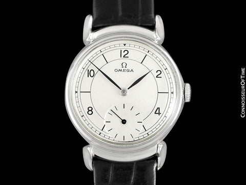 1942 Omega Art Deco Vintage Mens Midsize World War II Era Watch with Sector Dial - Stainless Steel