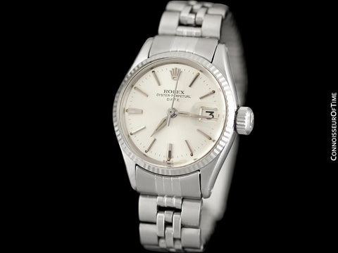 1963 Rolex Classic Vintage Ladies Date Datejust Watch, Silver Dial - Stainless Steel & 18K White Gold