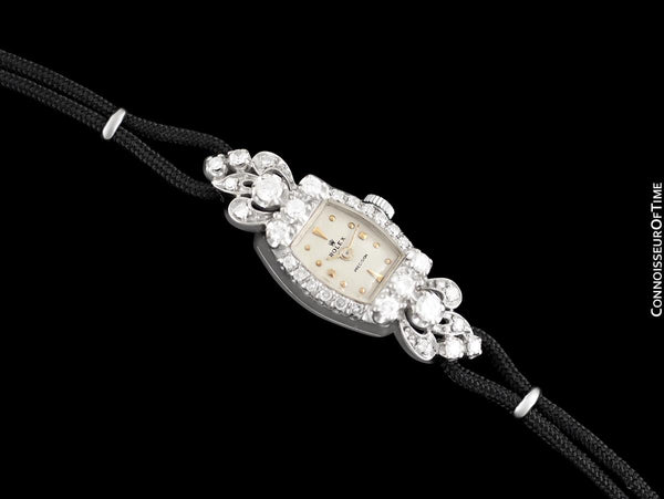 1950's Rolex Precision Vintage Ladies Handwound Watch - 14K White Gold & Diamonds