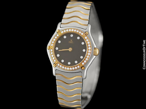 Ebel Classic Wave Ladies Mini Watch - Stainless Steel & 18K Gold with Original Factory Set Ebel Diamonds