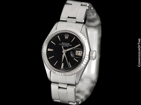 1965 Rolex Classic Vintage Ladies Date Datejust Watch, Black Dial - Stainless Steel & 18K White Gold