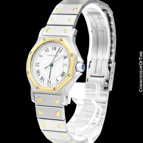 Cartier Santos Octagon Mens Midsize Unisex Quartz Stainless Steel & 18K Gold Watch - Papers & Boxes