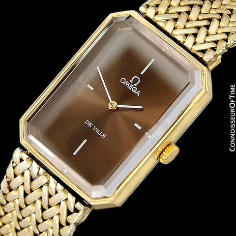 1973 Omega De Ville Mens "Emerald" Modern Watch with Brown Bronze Dial By Andrew Grima - 18K Gold Plated & Stainless Steel