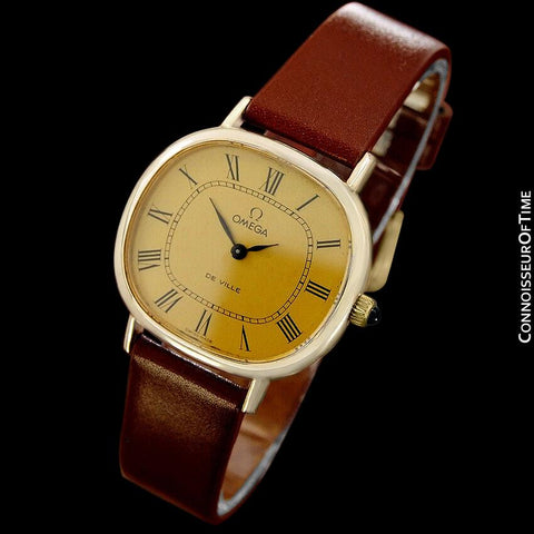1970's Omega De Ville Vintage Mens Midsize Retro Ultra Thin Watch - 18K Gold Plated & Stainless Steel