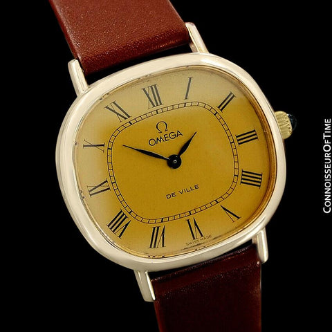 1970's Omega De Ville Vintage Mens Midsize Retro Ultra Thin Watch - 18K Gold Plated & Stainless Steel