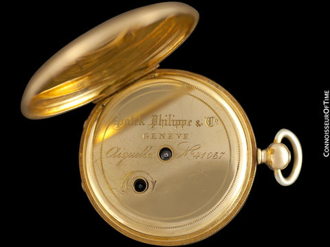1870's Patek Philippe Antique Mens Midsize 50mm Hunter Case Pocket Watch - 18K Gold