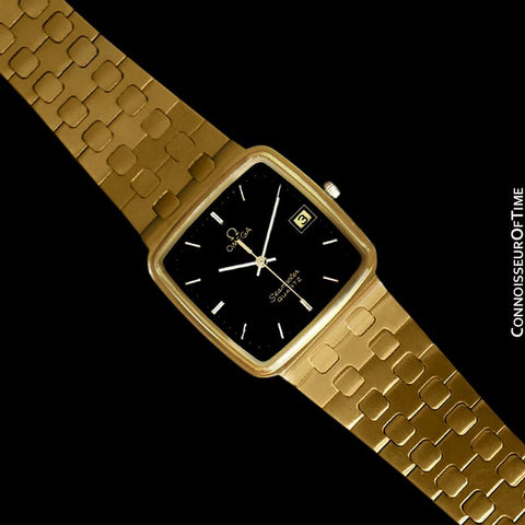 1980's Omega Seamaster Vintage Mens Midsize Retro Quartz Watch - 18K Gold Plated & Stainless Steel