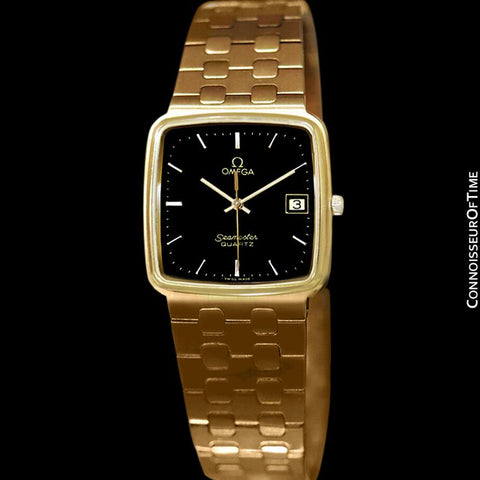 1980's Omega Seamaster Vintage Mens Midsize Retro Quartz Watch - 18K Gold Plated & Stainless Steel