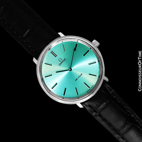 1970's Omega De Ville Vintage Mens Handwound Watch with TIffany Blue Dial - Stainless Steel