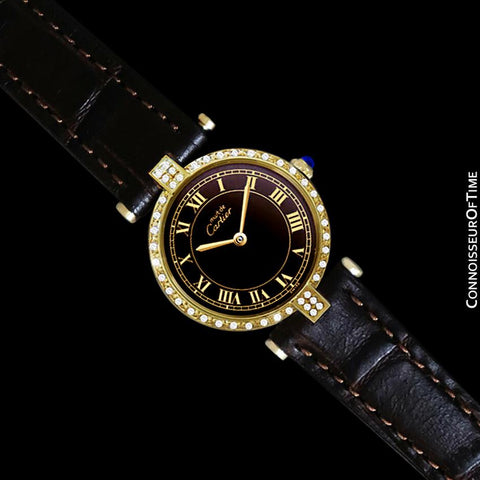 Must De Cartier Vendome Ladies Vermeil Watch with Chocoloate Brown Dial - 18K Gold Over Sterling Silver with Diamonds