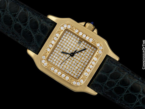 Cartier Santos Mens Automatic Watch - 18K Gold & Diamonds