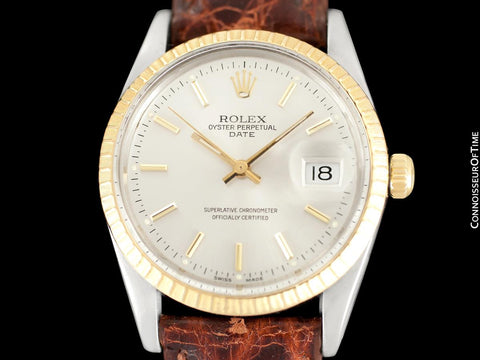 1987 Rolex Date (Datejust) Vintage Mens Two-Tone Quick-Setting Watch with Silver Dial - Stainless Steel & 18K Gold