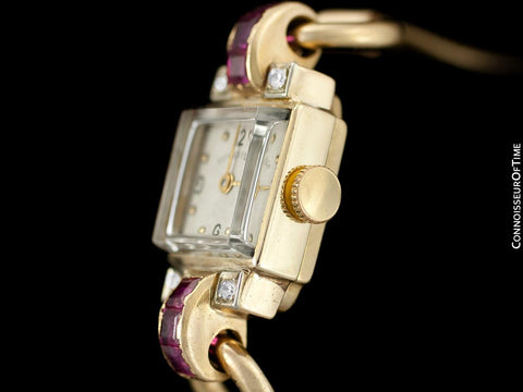1940's Tiffany & Co. Ladies Vintage Watch - 14K Rose Gold with Diamonds & Rubies