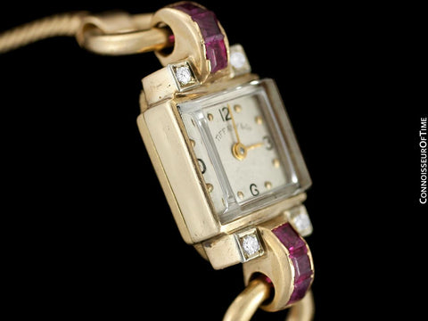 1940's Tiffany & Co. Ladies Vintage Watch - 14K Rose Gold with Diamonds & Rubies