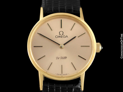 1979 Omega De Ville Vintage Ladies Dress Watch with Peach Dial - 18K Gold Plated & Stainless Steel