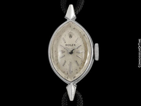 1960's Rolex Vintage Ladies Dress Watch, Silver Dial - 14K White Gold