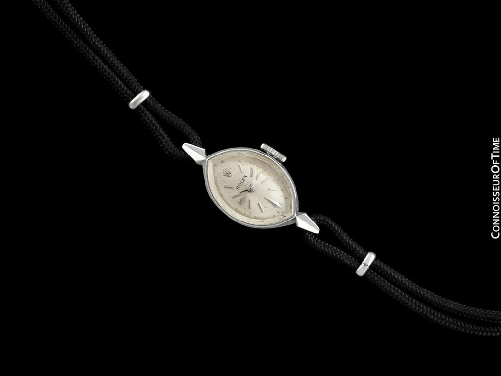 1960's Rolex Vintage Ladies Dress Watch, Silver Dial 14K White