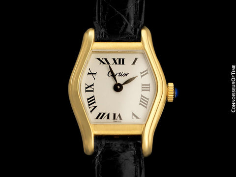 Cartier Vintage Ladies Tortue Tortoise Mechanical Watch - Solid 18K Gold with Deployment Buckle