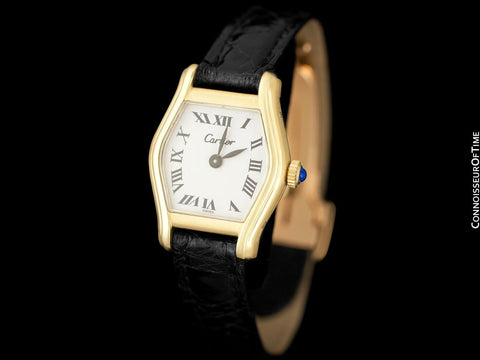 Cartier Vintage Ladies Tortue Tortoise Mechanical Watch - Solid 18K Gold with Deployment Buckle