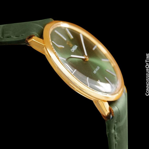 1970 Omega De Ville Mens Midsize Ultra Thin Dress Watch with Forest Green / Money Green Dial - 18K Gold Plated and Stainless Steel