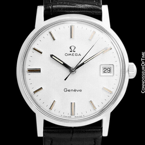1970 Omega Geneve Vintage Mens Handwound Watch with Quick-Setting Date - Stainless Steel