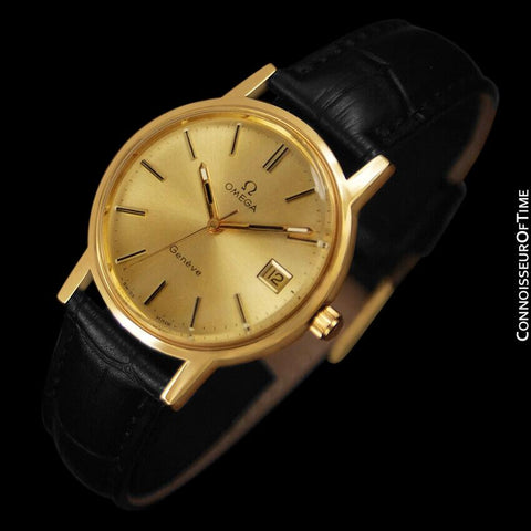 1975 Omega Geneve Vintage Mens Waterproof Style Watch - 18K Gold Plated & Stainless Steel