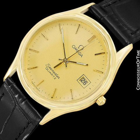 1984 Omega Seamastr Brest Vintage Mens Quartz Watch - 18K Gold Plated & Stainless Steel