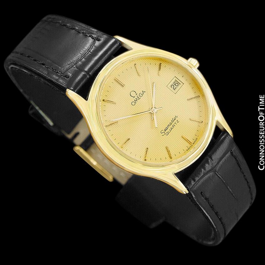 1984 Omega Seamastr Brest Vintage Mens Quartz Watch 18K Gold