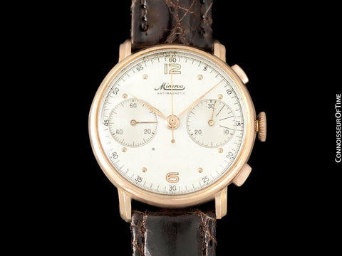 1940's Minerva Vintage Mens 13-20 Chronograph Watch with Special Lugs - 18K Rose Gold