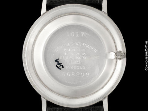 1958 Longines Mystery Dial Vintage Mens Watch - 14K White Gold & Diamonds
