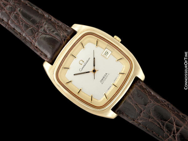 1975 Omega Constellation Large Vintage Mens Watch, Uncommon Model - 18K Gold Plated & Stainless Steel