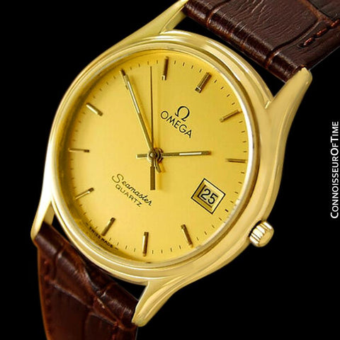 1984 Omega Seamaster Brest Vintage Mens Quartz Watch - 18K Gold Plated & Stainless Steel