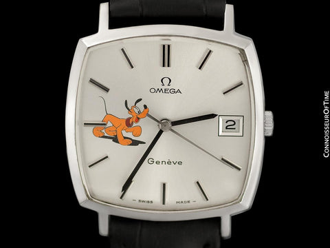 1975 Omega Geneve Vintage Mens Unisex Handwound Dress Watch with Disney's Pluto Dog - Stainless Steel