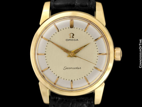 1958 Omega Seamaster Vintage Mens Calatrava Classic Handwound Watch - 14K Gold & Stainless Steel