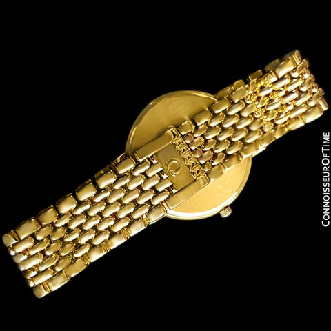 Omega De Ville Mens Thin Quartz Dress Watch with Blue Dial - 18K Gold Plated