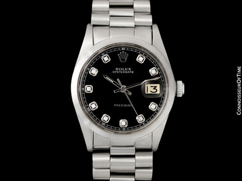 1972 Rolex Oysterdate Mens Date Watch with Both Bracelet & Strap - Stainless Steel & Diamonds