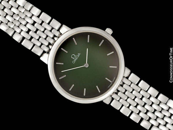 Omega De Ville Mens Thin Quartz Dress Watch with Green Vignette Dial - Stainless Steel