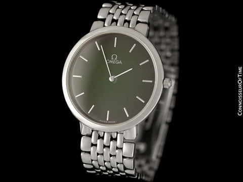 Omega De Ville Mens Thin Quartz Dress Watch with Green Vignette Dial - Stainless Steel