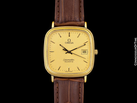1980's Omega Seamaster Vintage Mens Quartz Watch with Date - 18K Gold Plated & Stainless Steel