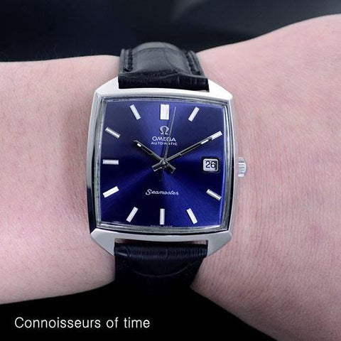 1970's Omega Seamaster Compressor Mens Vintage Watch with Blue Dial,565 Movement, Automatic - Stainless Steel